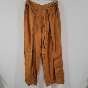 Forever 21 Womens Linen Blend Wide Leg Pants Size Medium Burnt Orange Rust Fall